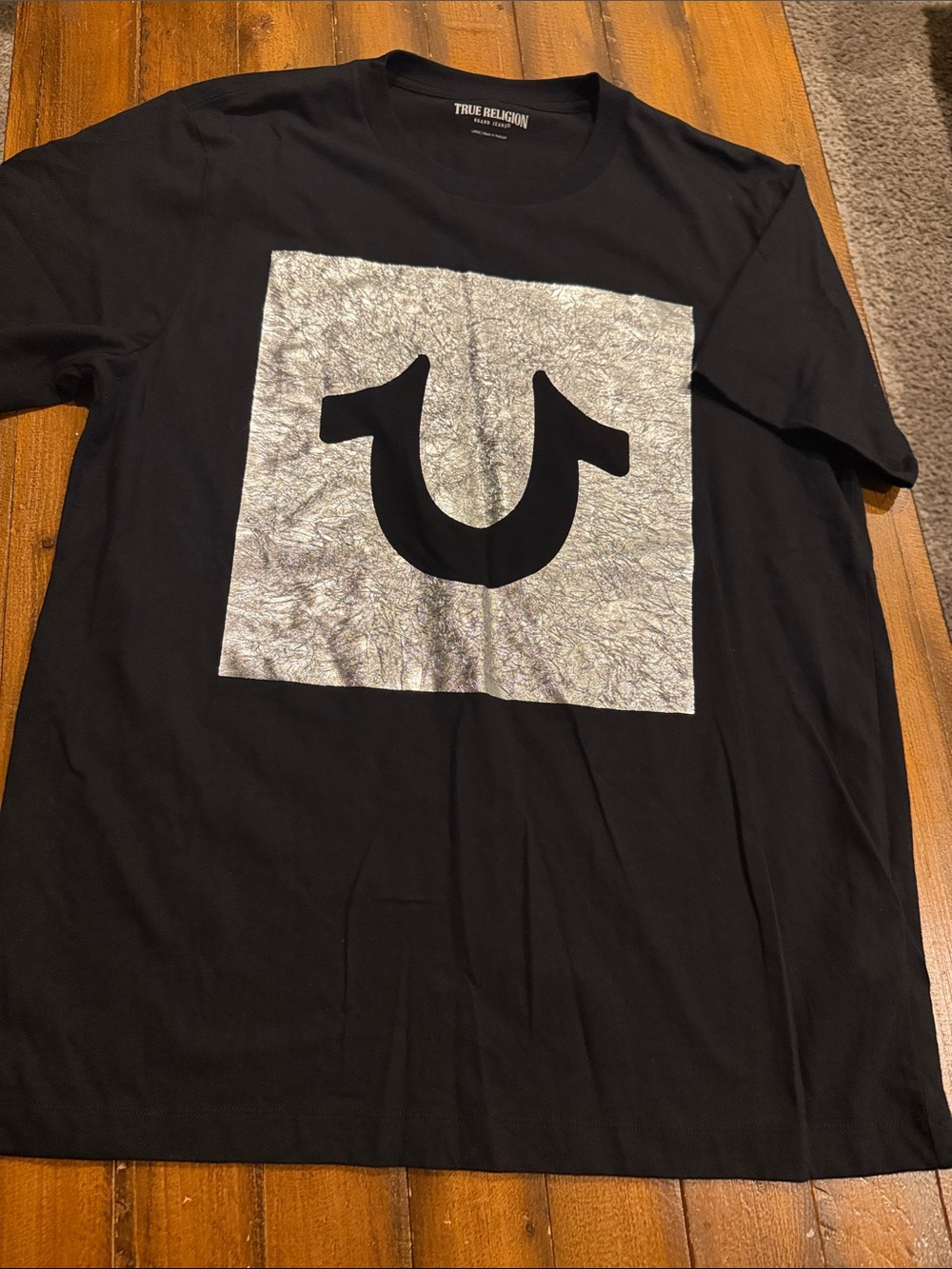 True Religion Black Short-Sleeve Tee with Silver Square Logo